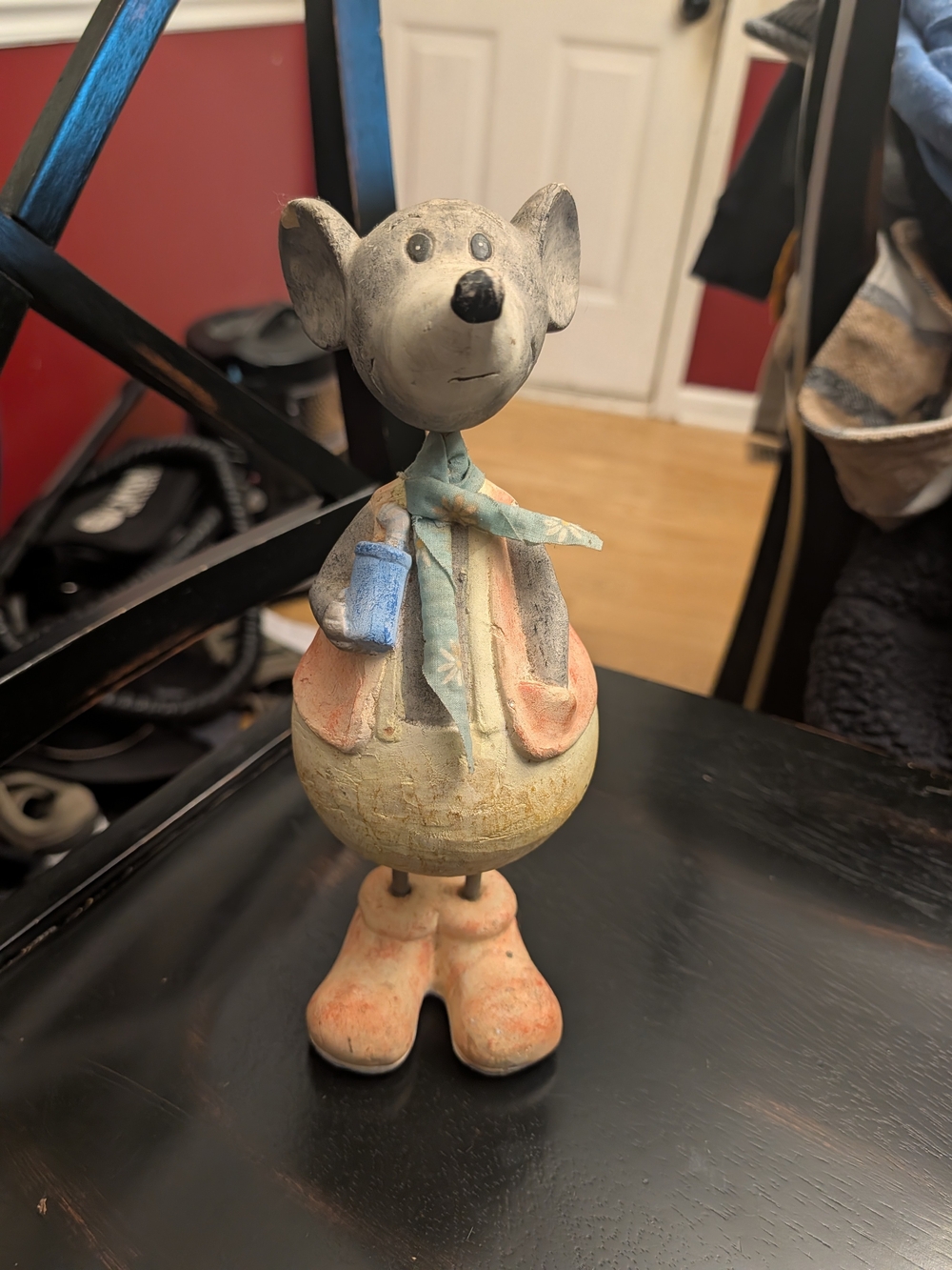 Whimsical Mouse Figurine in Pastel Blue and Peach - Decorative Home Art